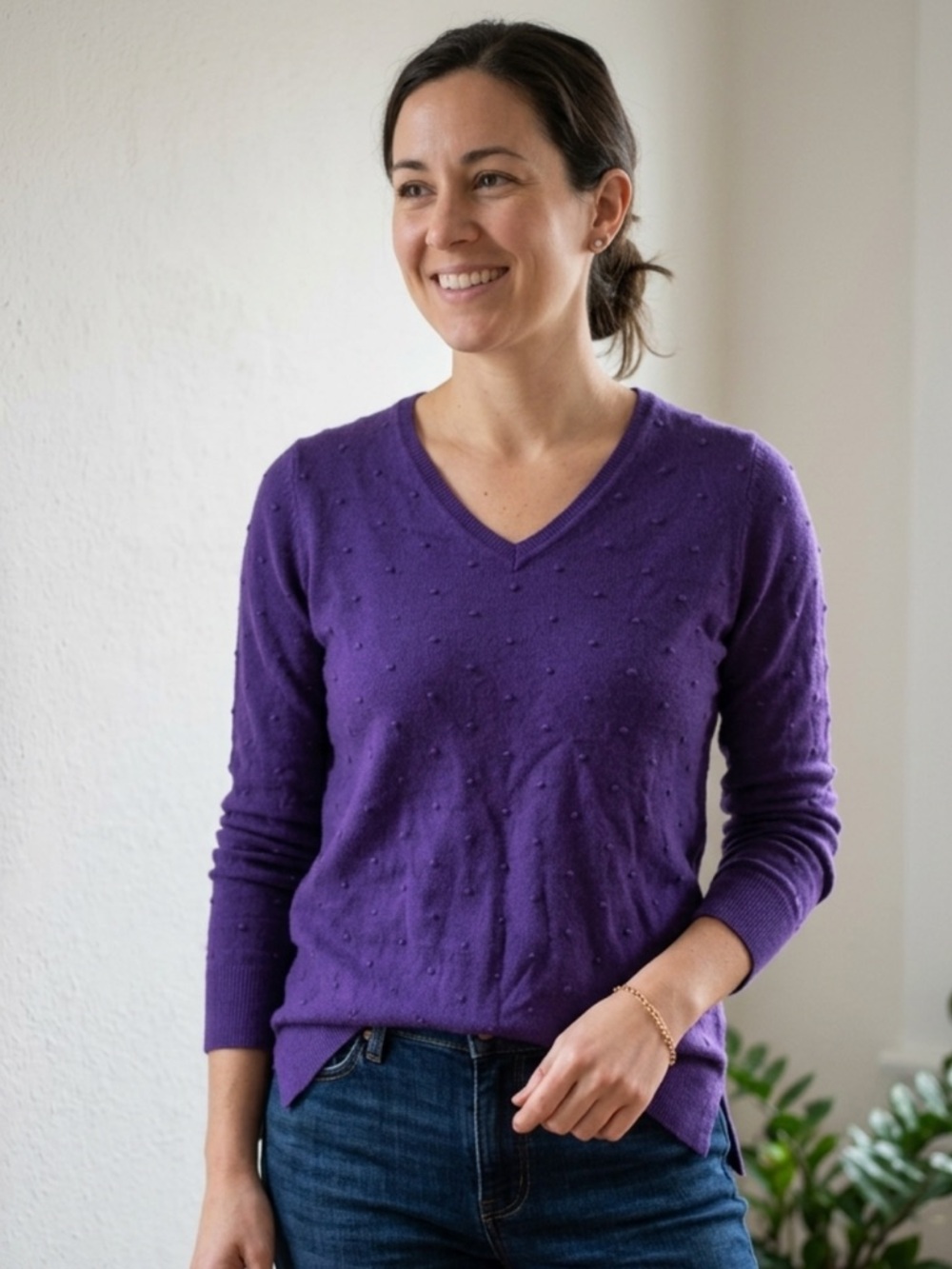 Purple V-Neck Women's Sweater